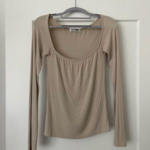 SUPER RARE Joah Brown Square Neck Long Sleeve Top Medium/Large Taupe